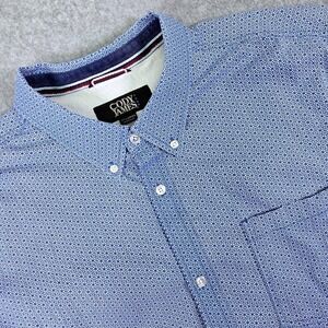Cody James Core Mens XXL Blue Geometric Diamond Short Sleeve Button Down Shirt